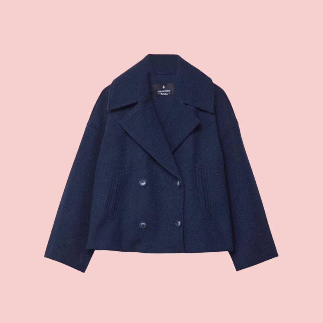 Dames Blazer – Korte Wolmix Blazer met Dubbele Rij Knoopsluiting voor Tijdloze Look