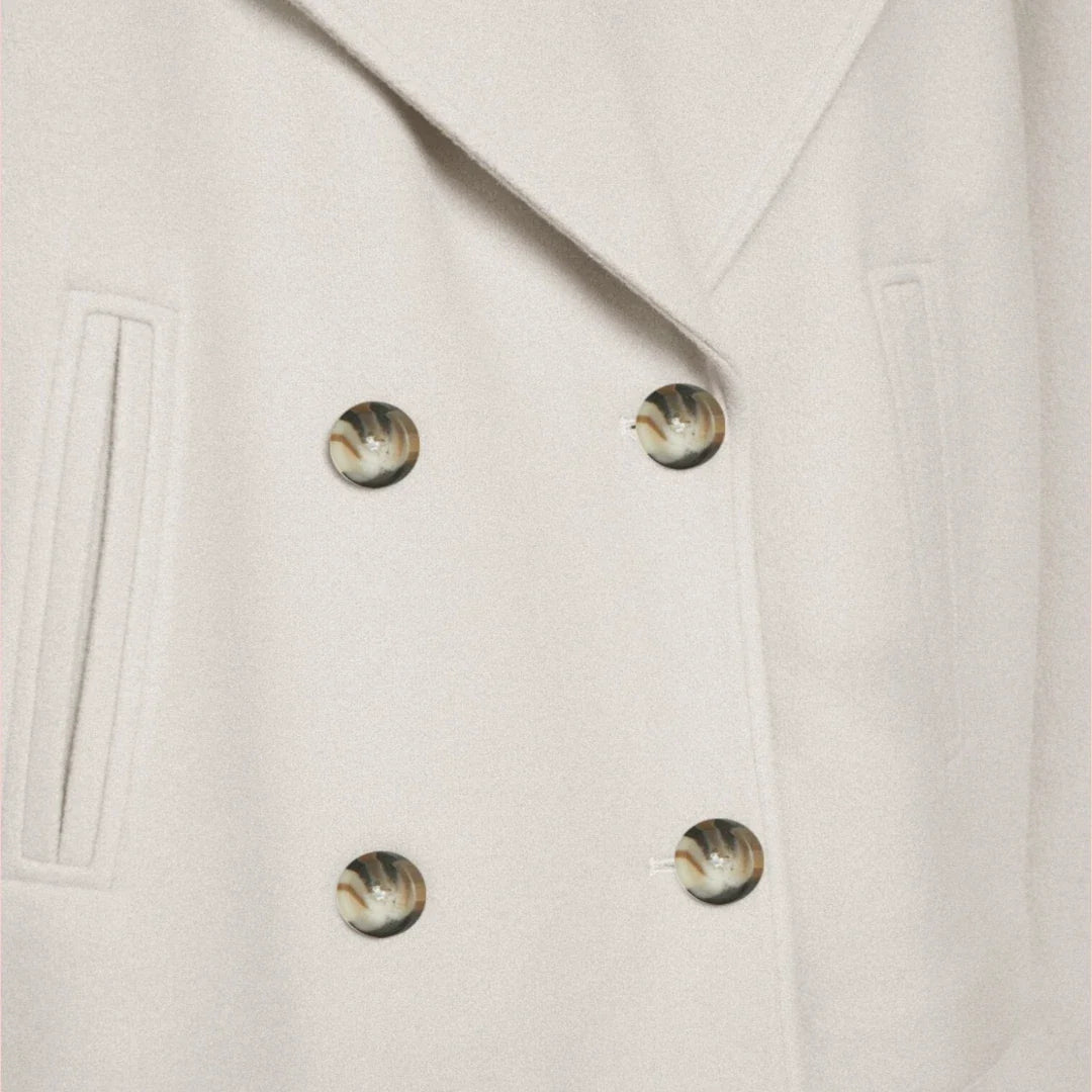 Dames Blazer – Korte Wolmix Blazer met Dubbele Rij Knoopsluiting voor Tijdloze Look