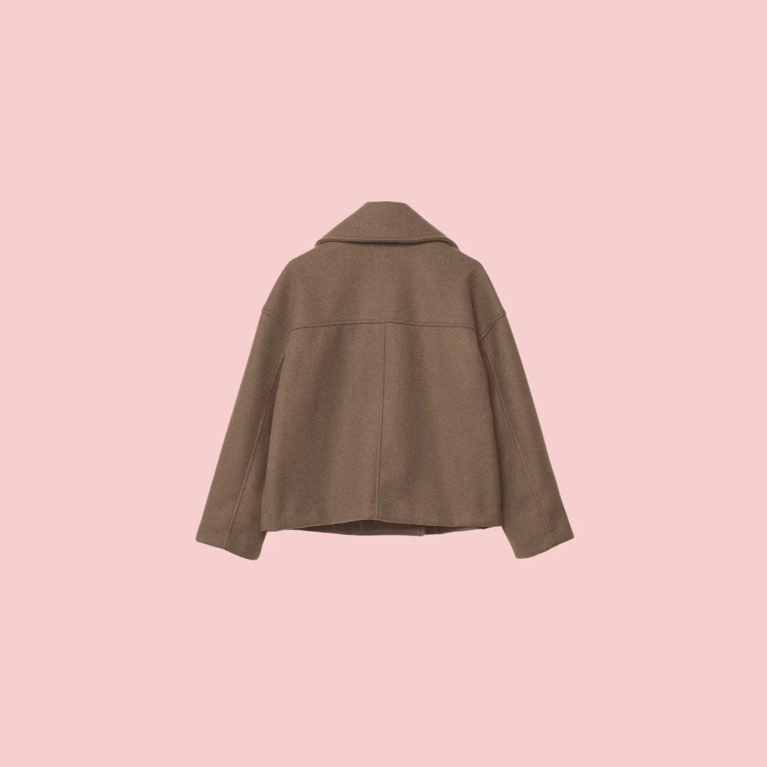 Dames Blazer – Korte Wolmix Blazer met Dubbele Rij Knoopsluiting voor Tijdloze Look