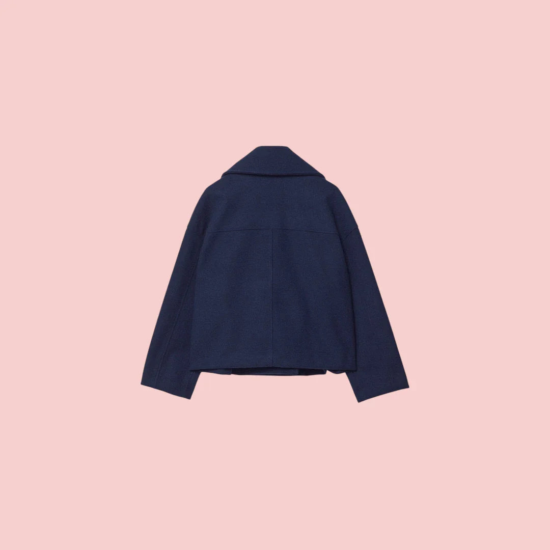 Dames Blazer – Korte Wolmix Blazer met Dubbele Rij Knoopsluiting voor Tijdloze Look
