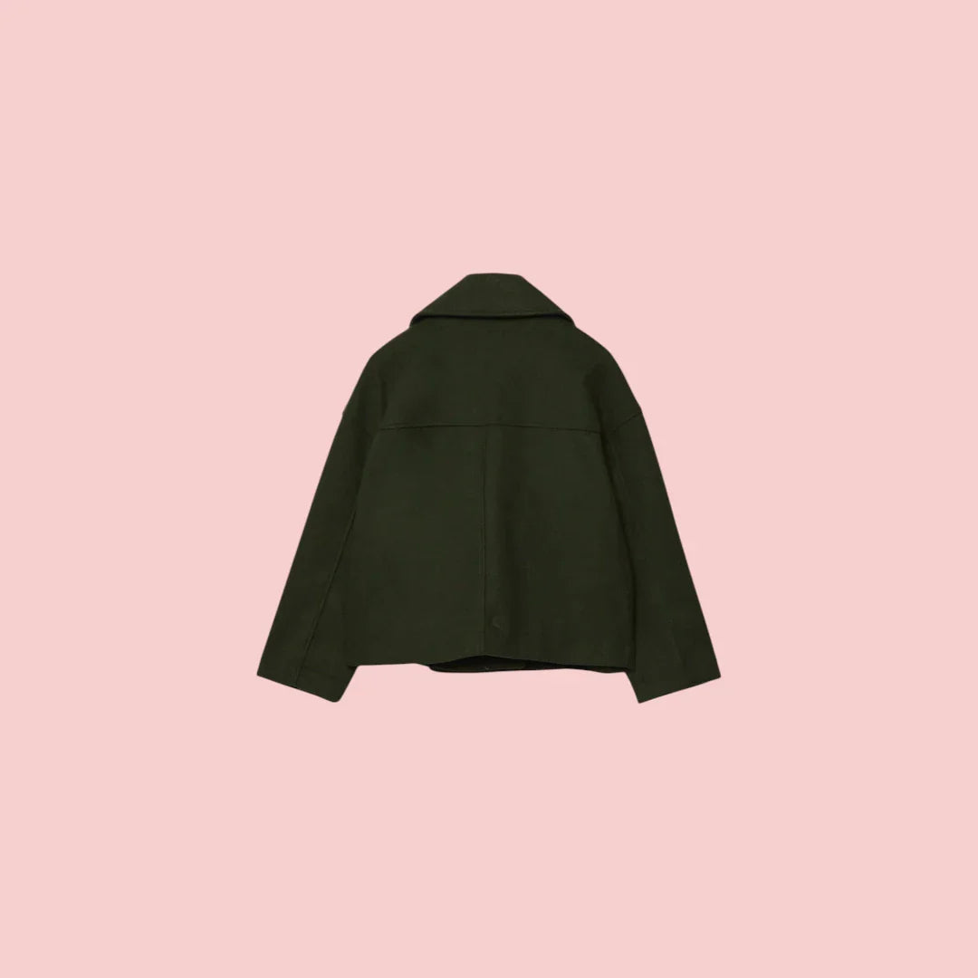 Dames Blazer – Korte Wolmix Blazer met Dubbele Rij Knoopsluiting voor Tijdloze Look
