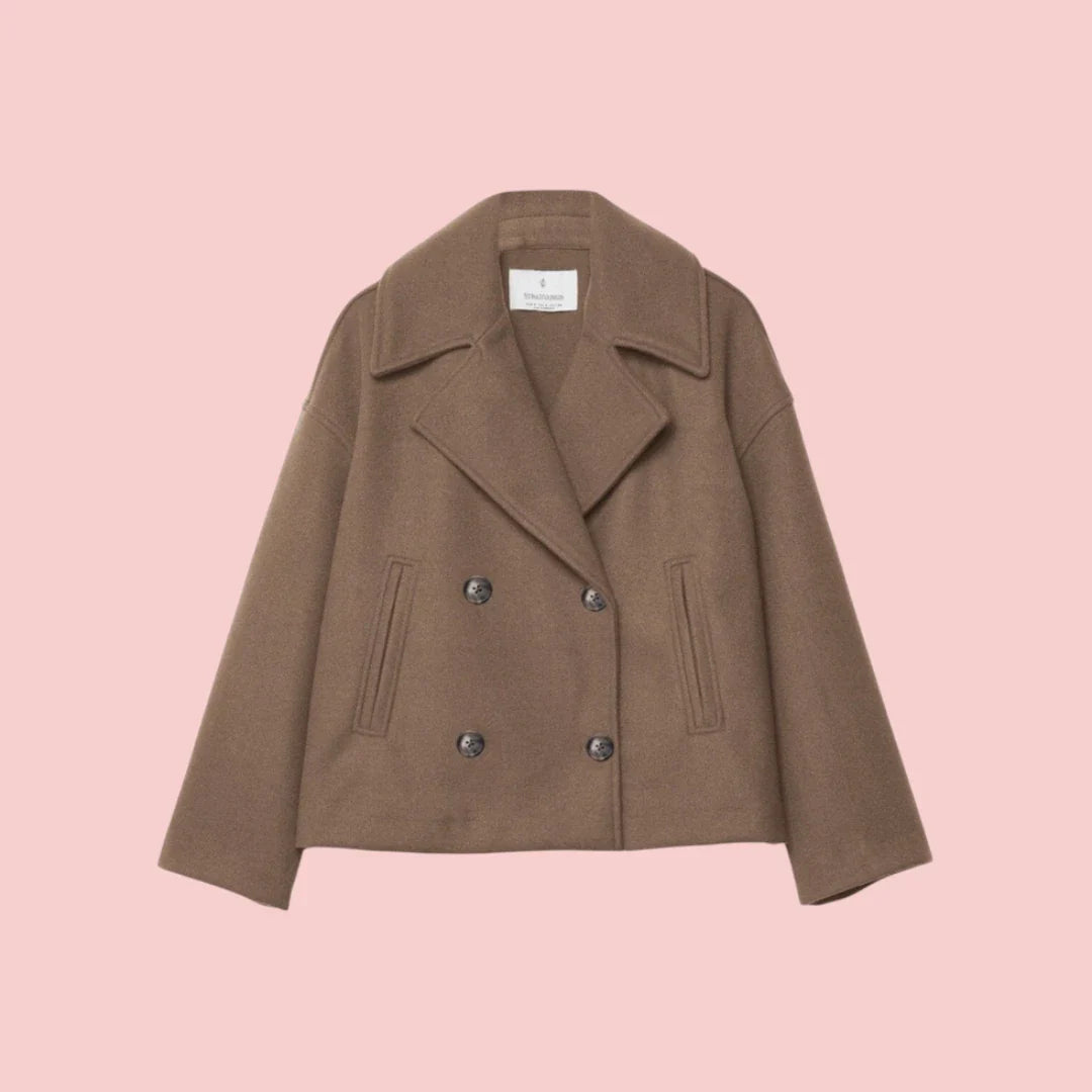Dames Blazer – Korte Wolmix Blazer met Dubbele Rij Knoopsluiting voor Tijdloze Look