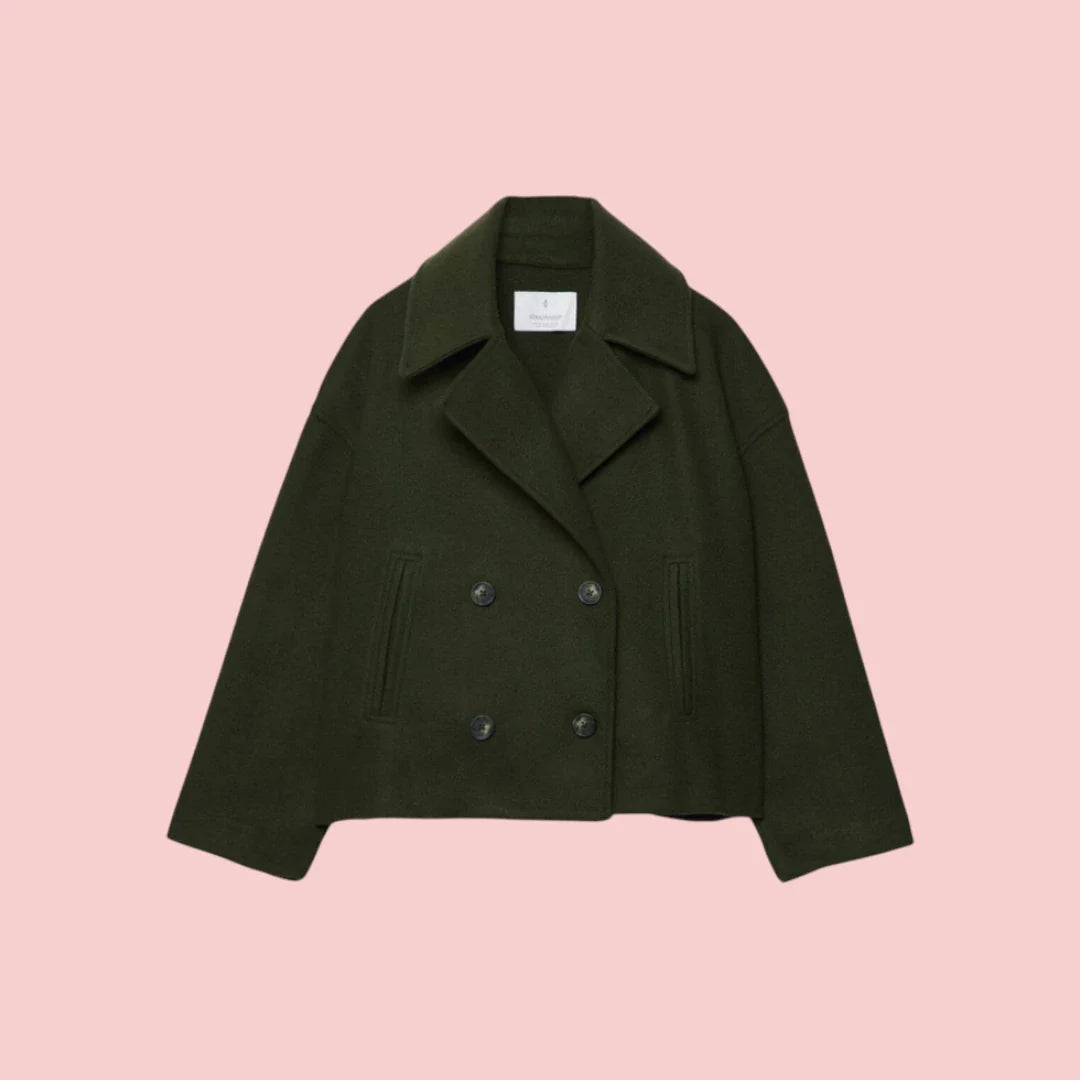 Dames Blazer – Korte Wolmix Blazer met Dubbele Rij Knoopsluiting voor Tijdloze Look