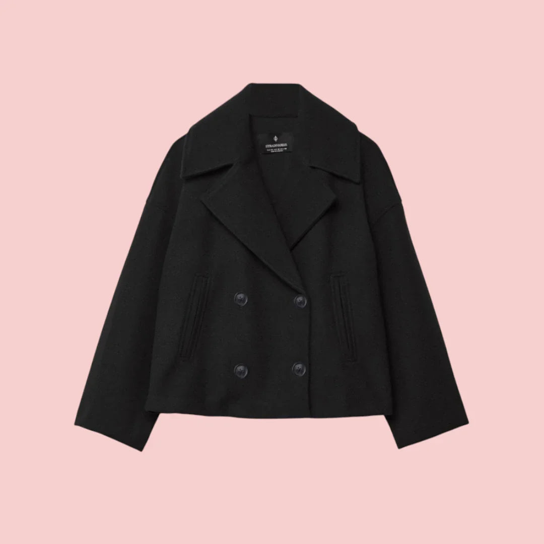 Dames Blazer – Korte Wolmix Blazer met Dubbele Rij Knoopsluiting voor Tijdloze Look