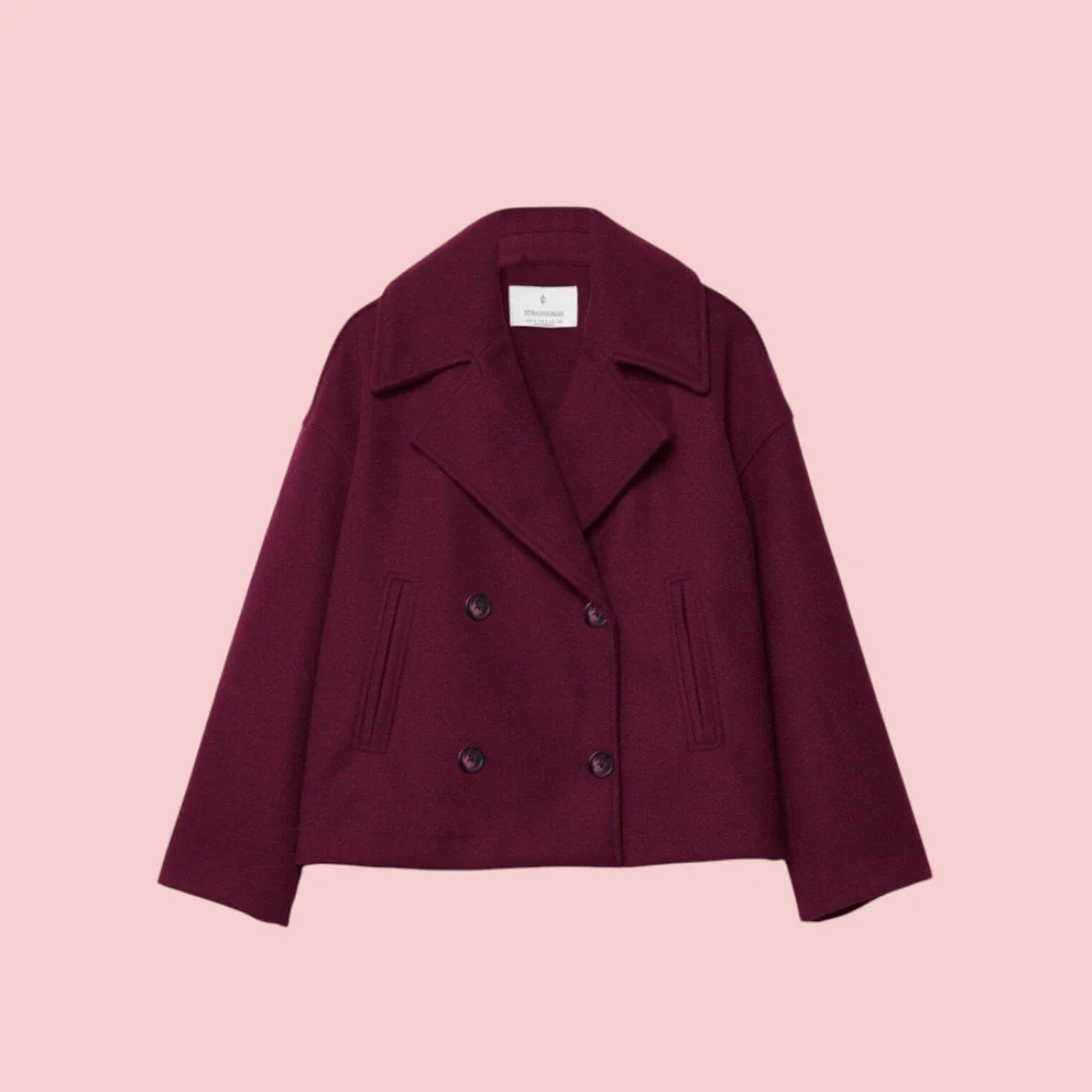 Dames Blazer – Korte Wolmix Blazer met Dubbele Rij Knoopsluiting voor Tijdloze Look