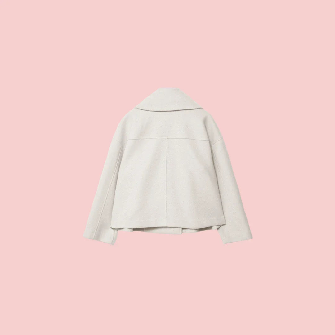 Dames Blazer – Korte Wolmix Blazer met Dubbele Rij Knoopsluiting voor Tijdloze Look