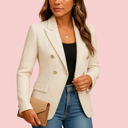 Dames Blazer – Reverskraag & Dubbele Sluiting voor Tijdloze Klasse