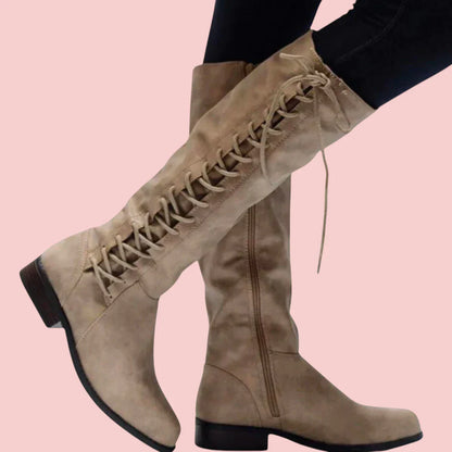 Dames Hoge Laarzen – Suède Look met Veters en Zijsrits voor Comfort en Praktisch Gebruik
