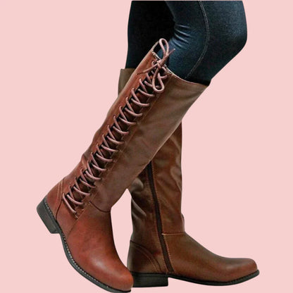 Dames Hoge Laarzen – Suède Look met Veters en Zijsrits voor Comfort en Praktisch Gebruik