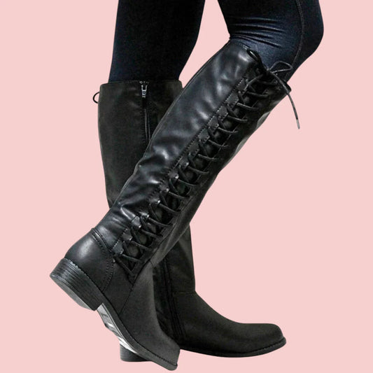 Dames Hoge Laarzen – Suède Look met Veters en Zijsrits voor Comfort en Praktisch Gebruik