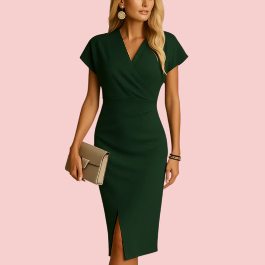 Dames Midi Jurk – V-Hals & Split voor Elegante Avondlooks