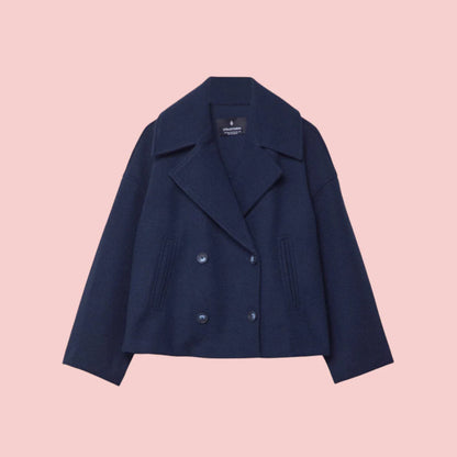 Dames Blazer – Korte Wolmix Blazer met Dubbele Rij Knoopsluiting voor Tijdloze Look