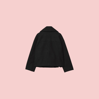 Dames Blazer – Korte Wolmix Blazer met Dubbele Rij Knoopsluiting voor Tijdloze Look