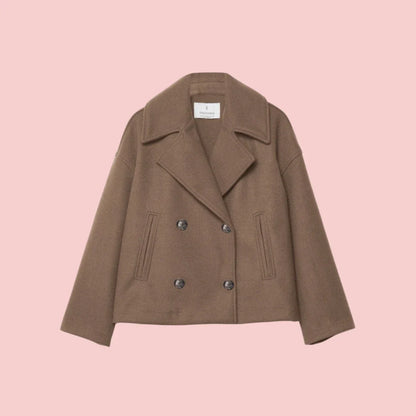 Dames Blazer – Korte Wolmix Blazer met Dubbele Rij Knoopsluiting voor Tijdloze Look