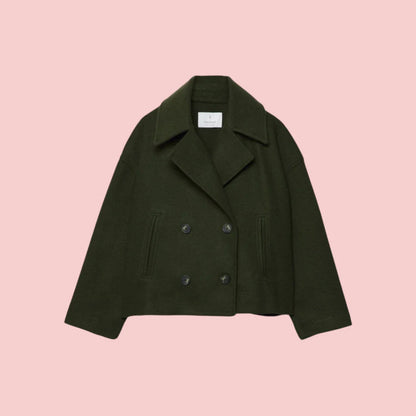 Dames Blazer – Korte Wolmix Blazer met Dubbele Rij Knoopsluiting voor Tijdloze Look