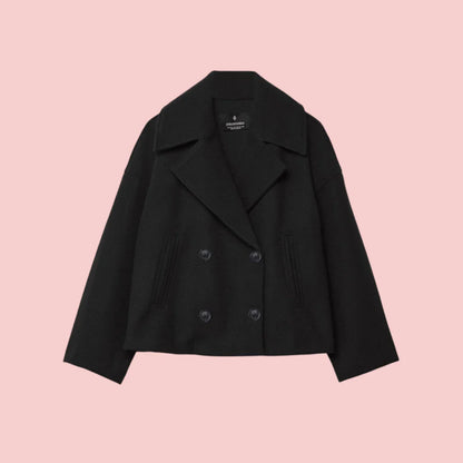 Dames Blazer – Korte Wolmix Blazer met Dubbele Rij Knoopsluiting voor Tijdloze Look