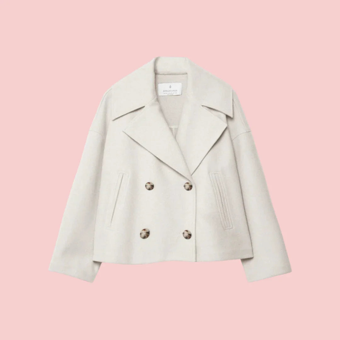 Dames Blazer – Korte Wolmix Blazer met Dubbele Rij Knoopsluiting voor Tijdloze Look