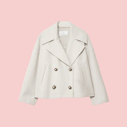 Dames Blazer – Korte Wolmix Blazer met Dubbele Rij Knoopsluiting voor Tijdloze Look
