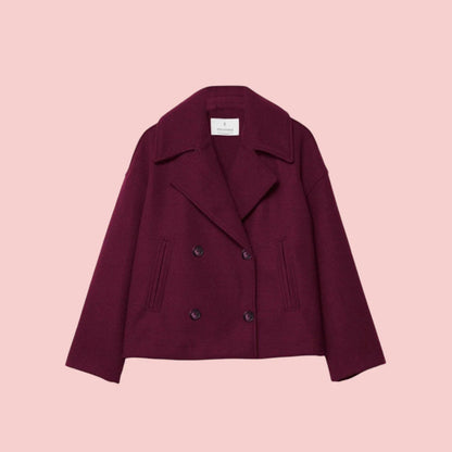Dames Blazer – Korte Wolmix Blazer met Dubbele Rij Knoopsluiting voor Tijdloze Look