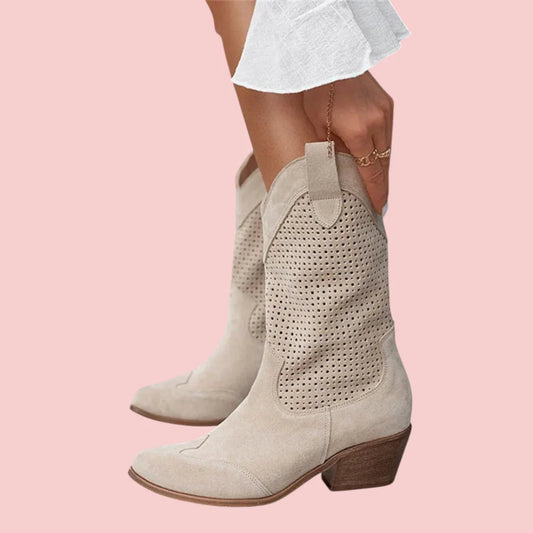 Dames Westernlaarzen Western Dameslaarzen Met Lage Hak En Halflange Schacht, Stijlvol En Comfortabel