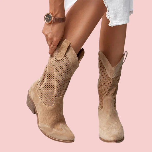 Dames Westernlaarzen Western Dameslaarzen Met Lage Hak En Halflange Schacht, Stijlvol En Comfortabel